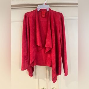 Faux suede red jacket like new condition! Creamy soft and cardigan wrap style